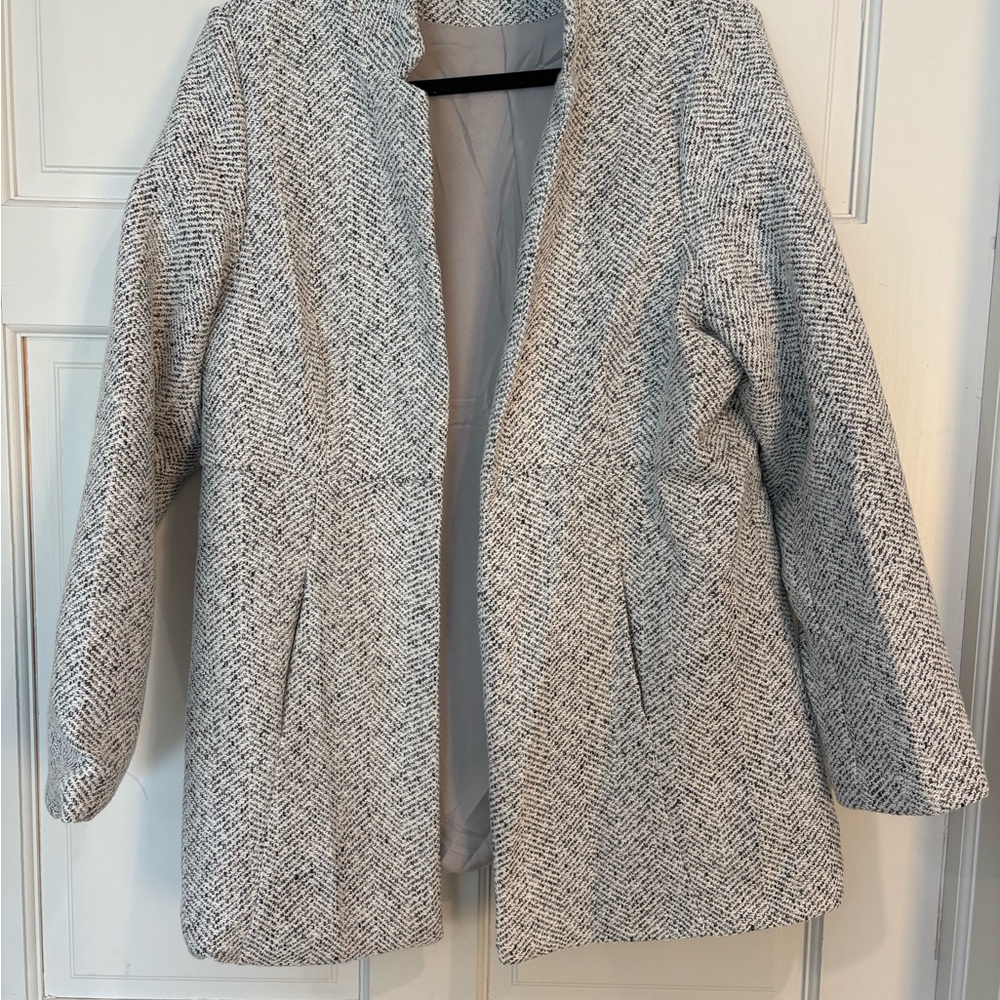 Women's Gray Herringbone Open-Front Blazer Jacket